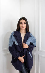 CHAQUETA TIPO PARKA EFECTO DOBLE PRENDA EN JEAN Y DRILL