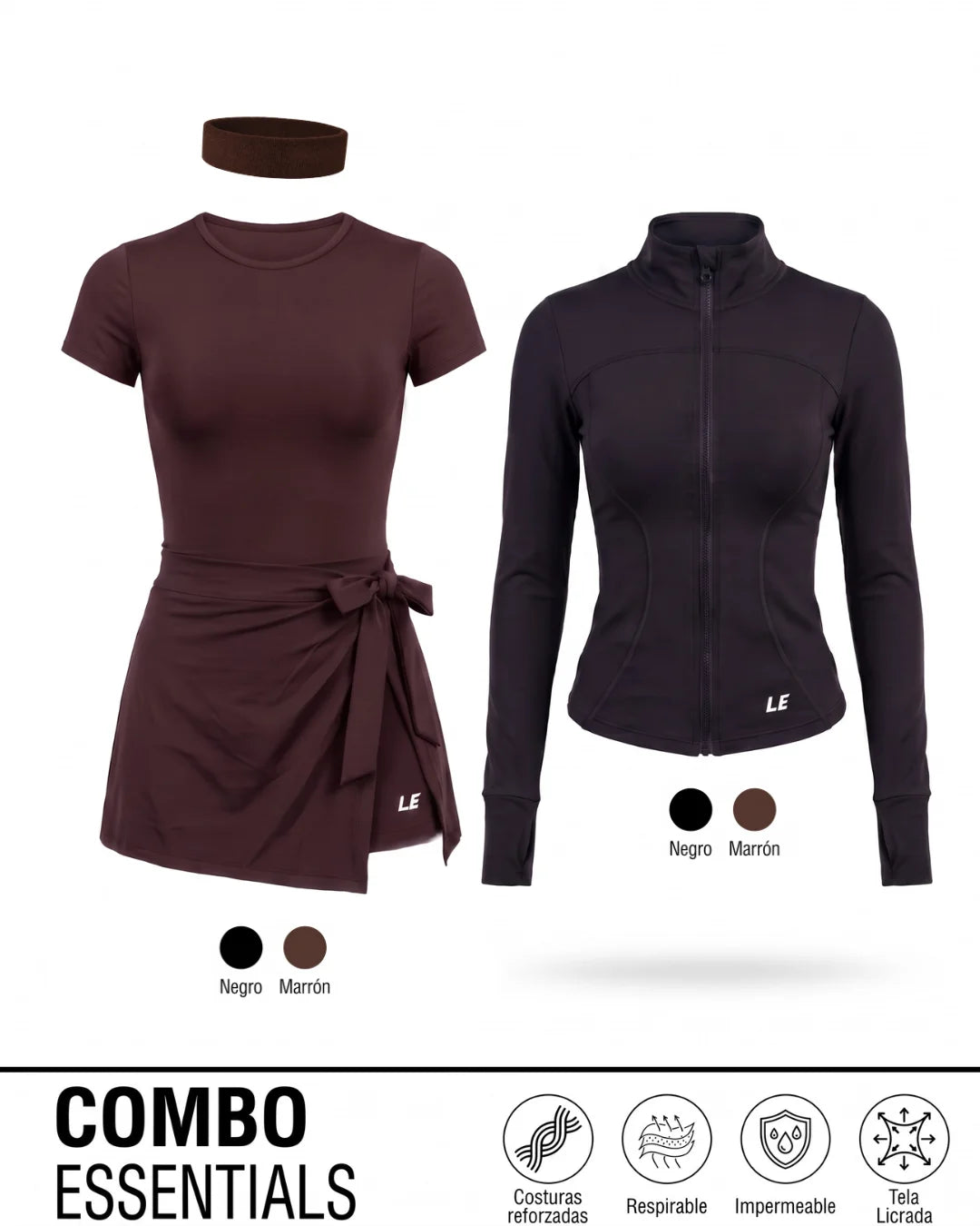 COMBO ESSENTIALS | ENTERIZO TIPO VESTIDO + CHAQUETA + BANDA PARA EL SUDOR | LUSIAN REF.1170